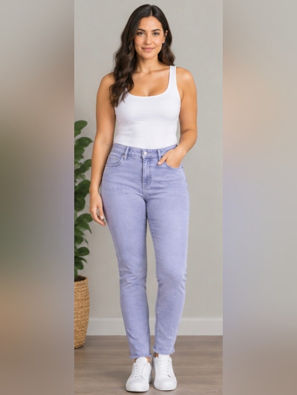 Soft Lavender Raw Hem Slim Fit Pants